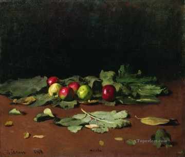 manzanas y hojas 1879 Ilya Repin Impresionismo naturaleza muerta Pinturas al óleo